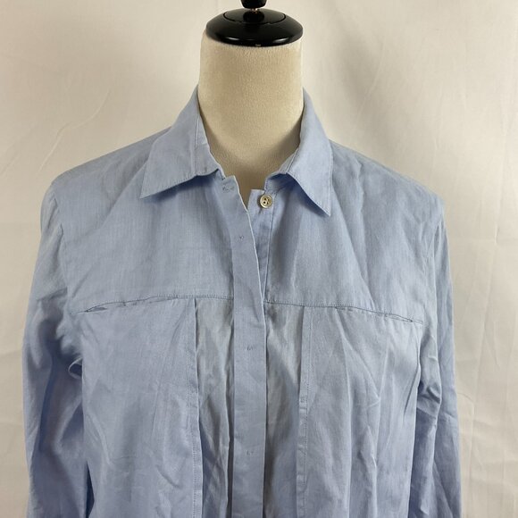 Halston Heritage Shirt Dress 4 Light Blue Oversized Pleat Detail Button Front - Picture 2 of 12